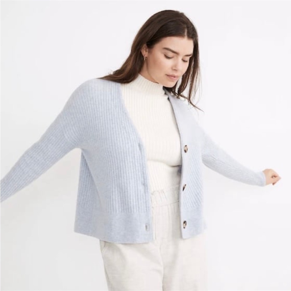 Madewell Pale Blue Ribbed Button Front Cardigan